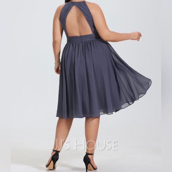 NWT - A-line Scoop Chiffon Cocktail Dress With Ruffle - Picture 6 of 16